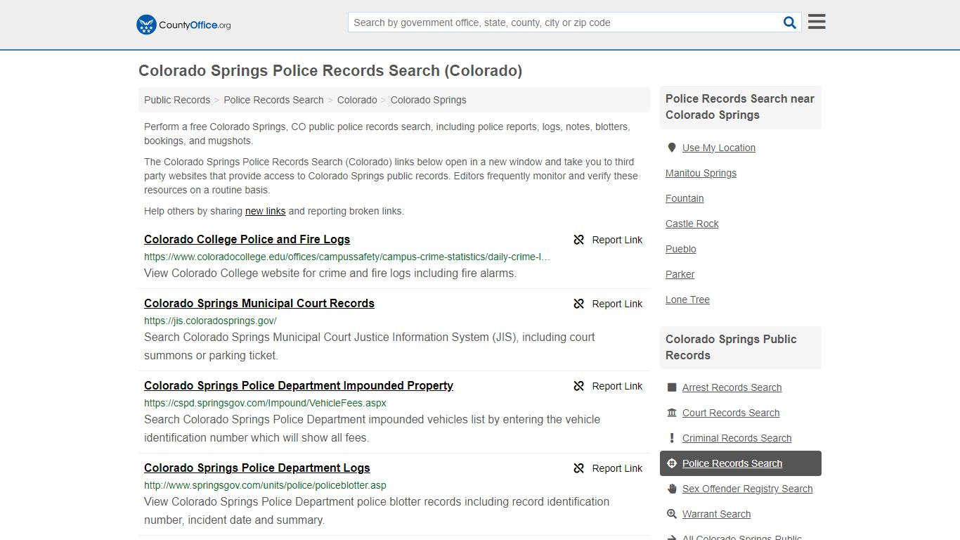Colorado Springs Police Records Search (Colorado) - County Office